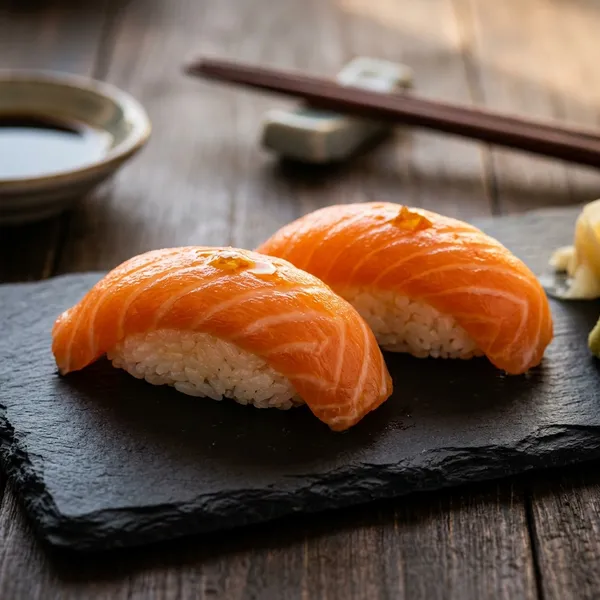 Nigiri de salmón (2): Salmón fresco sobre arroz