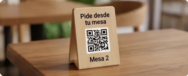 QR de mesa impreso sobre una mesa de restaurante